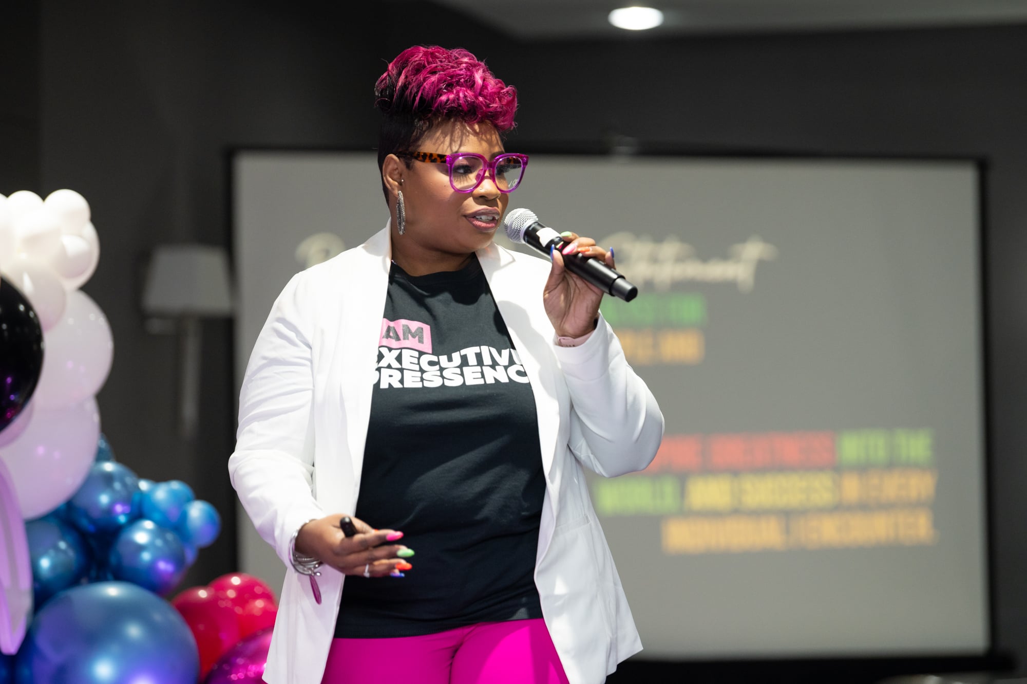 LaShawn Davis giving a keynote on executive presence